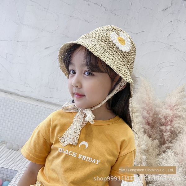 

2020 lace sunscreen new children's daisy female summer korean style sunscreen sun hat lace hat, Blue;gray