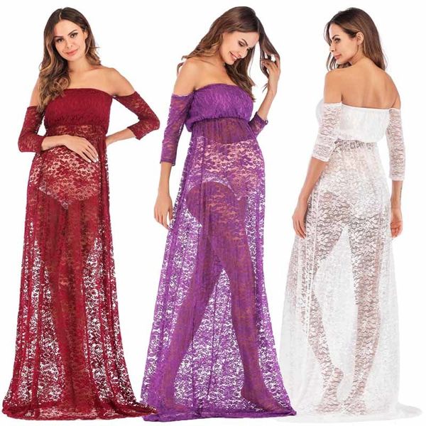 

pregnant women long sleeveless floral lace chiffon lace-up maternity dress for p shoot pgraphy streetwear white dresses