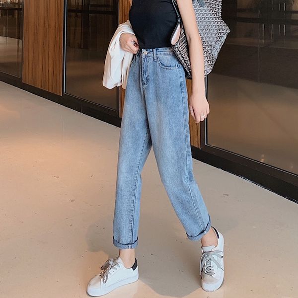 

suitable for women's long-leg thick slimming dad pants high waist pear shape wear and jeans large size women's harlan jeans, Blue
