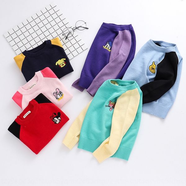 

fflty new autumn 2019 for boys and girls round collar color matching baby pullover pure cotton thin knitted pullover children's clothin, Blue