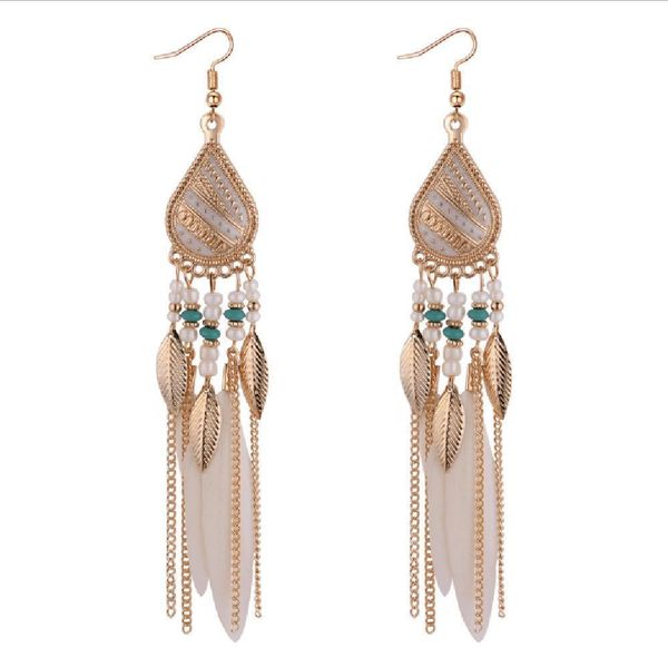 

bohemia feather earring for women fashion jewelry beads tassel dangle long earrings dream catcher drop earrings, Silver