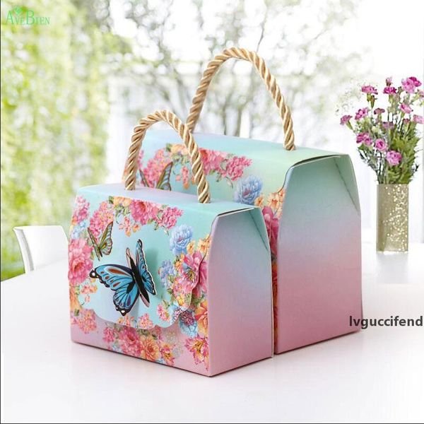 

gift bags with handles butterfly flowers dessert paper candy boxes wedding decoration marriage beautiful gift wrap 40pcs
