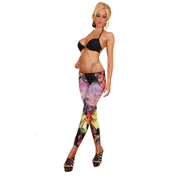 

ml7528 newly pretty womens butterfly knitted tattoo print leggings gril skinny legging pants, Black