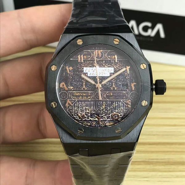 

3a luxury royal oak table, sapphire mirror.carving patterns. 41 mm.316 steel.men's luxury mechanical watch, Slivery;brown