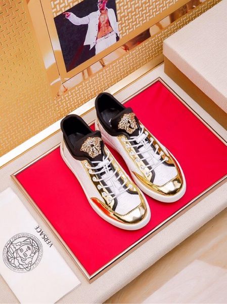 

2020o limited edition medusa printed leather men's daily lace up casual shoes, high-end fashionable wild outdoor sneakers, size: 38-451, Black