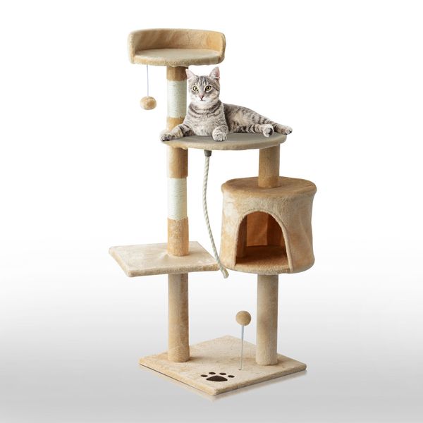 

pawhut 45" cat condo tower scratching post activity tree house furniture