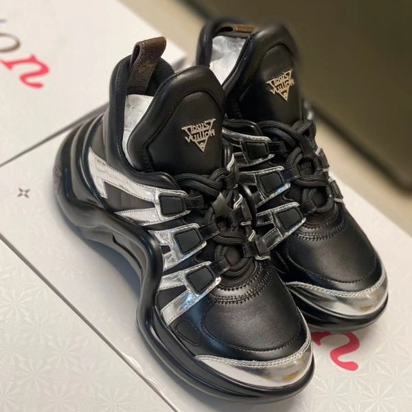 

2020 d10 men and women clunky sneakers lace-up fashion casual men's shoes leather designer luxury women's shoes, Black