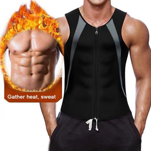 

waist trainer vest corset men advanced weightless neoprene body shaper slimming sauna workout tank shirt for exercise, Black;blue
