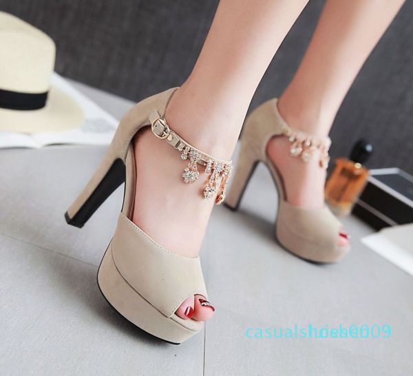 

designer-e rhinestone chain thick heel platform sandals women designer sandals come with box 09c l03, Black
