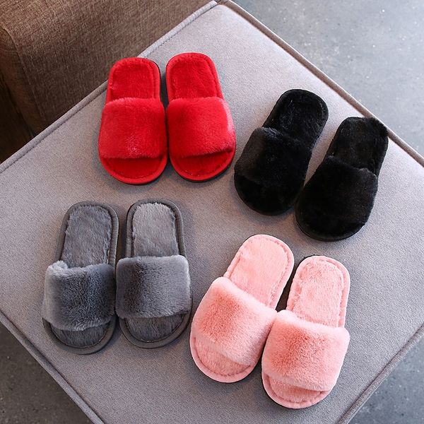 

2020 winter new children' cotton cotton girls' warm home indoor slippers boys' one-line slippers woolen shoes, Black;grey