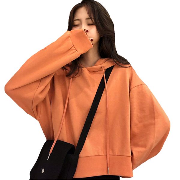 

women's crop hoodie sweatshirt long sleeve pullover hoodies girls casual solid sweatshirts casual jumper blouse shirts, White;black