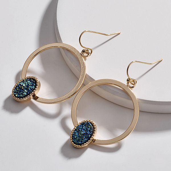 

новые женщины ювелирные изделия позолоченные круглый круг геометрическая овальный druzy серьги круглый круг druzy кристалл серьги, Golden;silver