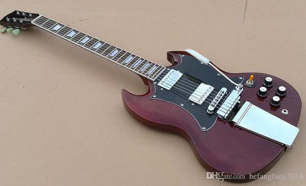 

sgdark red electric guitar, dark red, tremolo