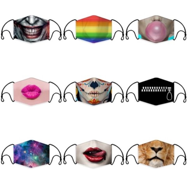 

funny face masks reusable cartoon 3d print designer dustproof mask ultraviolet-proof washable running riding bike protective mask#589