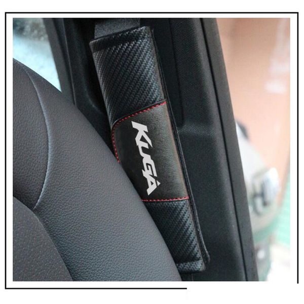 

car styling 2pcs fashion carbon fiber leather car seat belt cover seat belt shoulder pad accessories for kuga