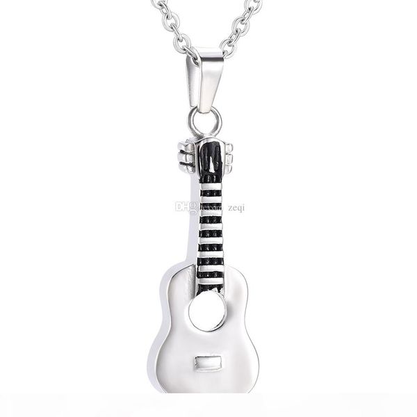 

ijd7133 guitar memorial jewelry necklace urn for ashes hold memorial ash keepsake pendant necklace for pet human ashes, Silver