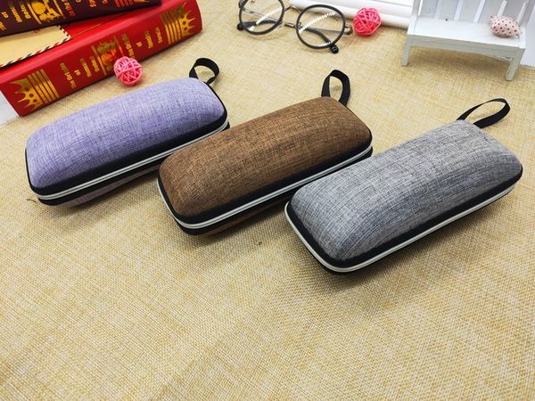 

imitation sun linen sunglasses case myopia glasses case portable zipper adhesive hook korean version, Blue