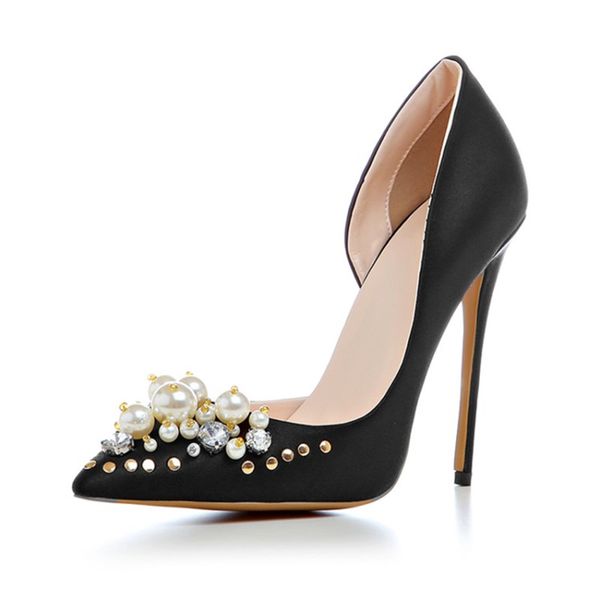 

women sandals shoes white beaded flower shoes woman high heels 2020 summer women pumps heels wedding female 12cm, Black