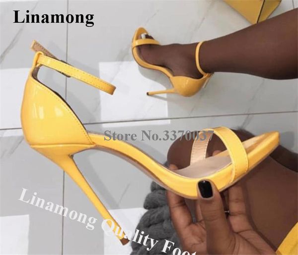 

linamong women summer classical style one strap stiletto heel sandals yellow pink patent leather high heel sandals dress heels, Black