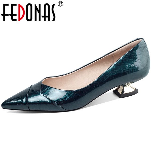 

fedonas shallow genuine leather women's summer shoes 2020 pointed toe high heels pumps wedding office lady shoes woman, Black