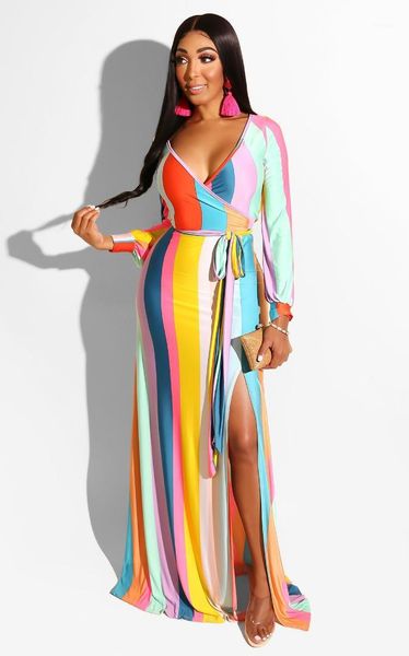 

dresses deep v neck split casual womens clothing autumn long sleeve ladies dress striped slim women, Black;gray