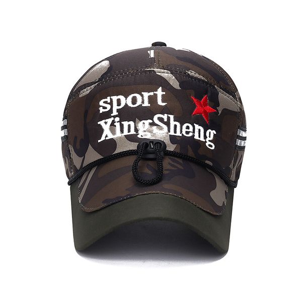 

2020 camouflage windproof hat summer long eaves sun visor men's outdoor fishing reflective baseball caps sun hats for women, Black;white