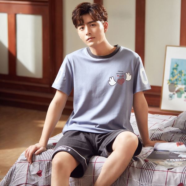 

ekxpw хлопок с короткими рукавами мужских пижам костюма корейской и шортами одежда шорты стиля случайных большого размера свободных молодежа, Black;brown