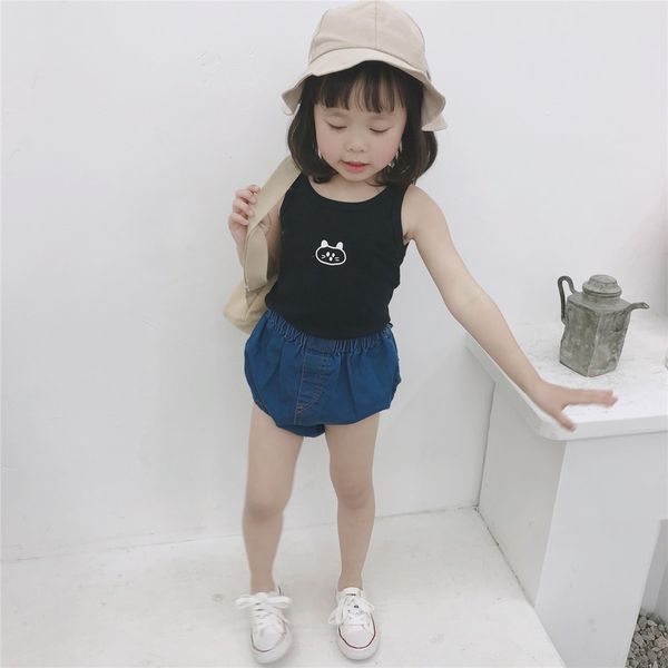 

summer 2019 new children's men's and women's t-shirt vest t-shirt panda head thread baby knitted vest, Blue