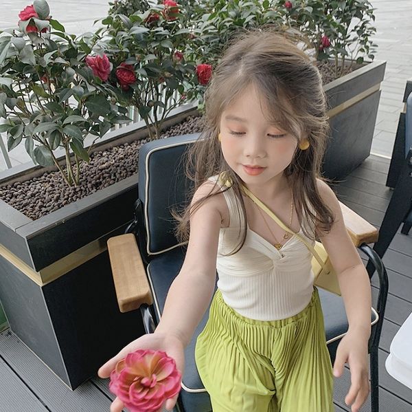 

girls' vest 2020 sling children's clothing summer korean style cotton girls' suspenders ins children's clothing baby top, Blue