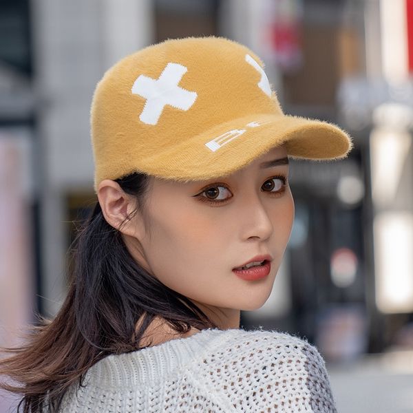 

hat women' season mink wool knitted fashion letters outdoor all-match warm long eaves warm baseball baseball cap cap cap, Blue;gray