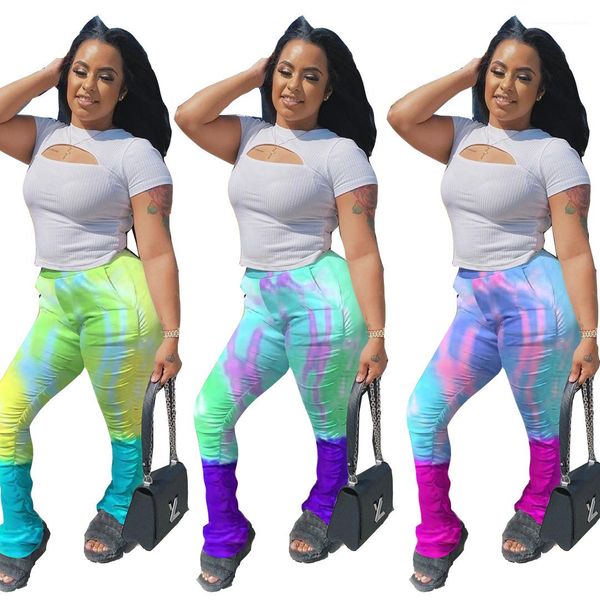 

color casual slim ladies clothing womens tie dye stacked pants summer multicolor cute skinny women trousers contrast, Black;white