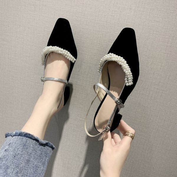 

female sandal pearl sandals comfort shoes for women all-match clear heels 2020 women's square toe med ladies comfort block sale, Black