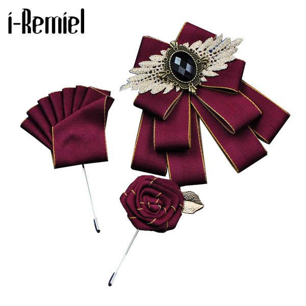 

british stlye fabric rhinestone bow ties bridal groom bridesman bowtie wedding tie pocket square set gift for men accessories, Black;gray