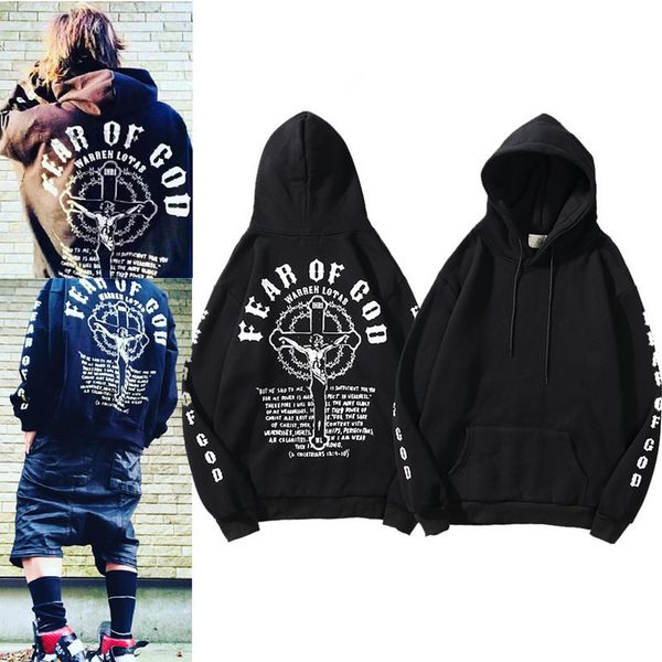 

new men hoodies brand fog master with the jesus christmas hoodie clothes ins high street cross letter hoodie sweatshirts, Black