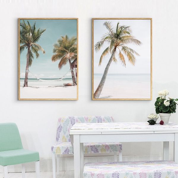 

tropical beach palm tree poster print coastal wall art canvas painting tropical seascape picture for living room home decoration