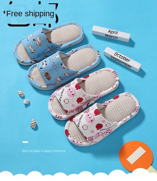 

2020 new children' linen indoor home boys' and home slippers girls' slippers anti-skid parent-child summer, Black;grey