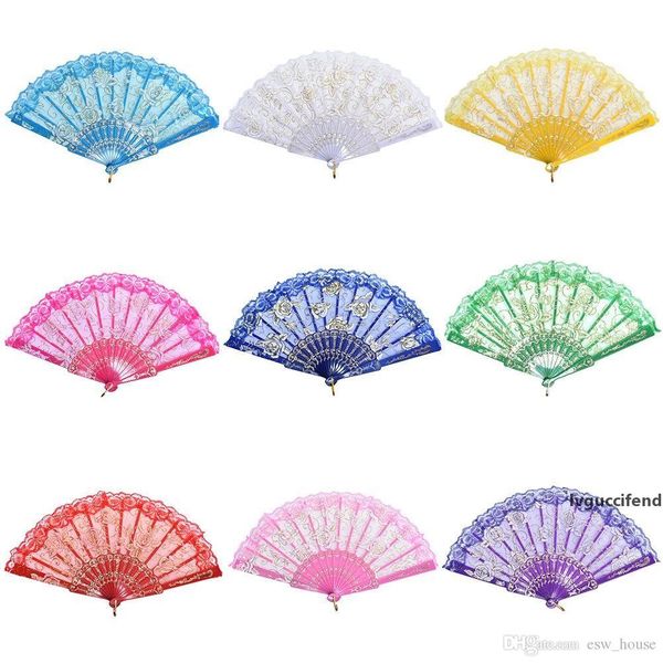 

lace folding bamboo summer fan spanish fabric silk folding hand held dance fans flower party wedding prom dancing summer fan accessories