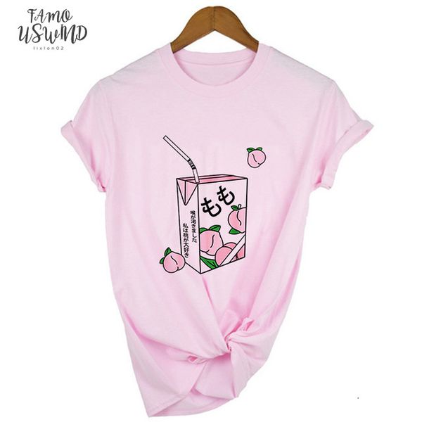 

v neck peach juice japanses aesthetic grunge t shirt women girls 90s kawaii white tee summer casual tumblr outfit fashion top