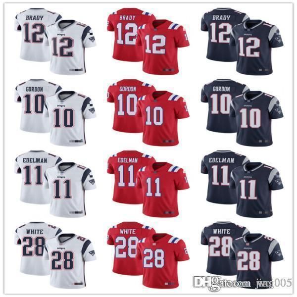 

mens womens youth new englands patriots 12 tom brady 11 julian edelman 10 josh gordon 28 james white custom football jerseys, Black;red