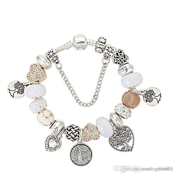 

925 sterling silver plated beads tree of life pendants charms bracelets for pandora charm bracelet bangle diy jewelry for women gift, Golden;silver