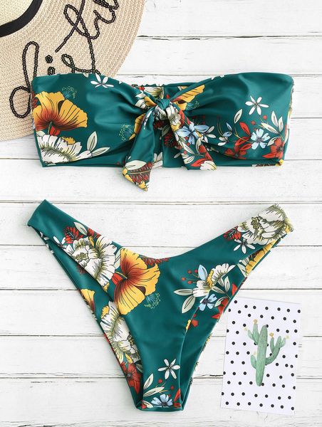 

sexy женщин купальники knot цветочный бандо бикини установить купальники без бретелек проволочные free проложенные купальники пляжные костюм, White;black