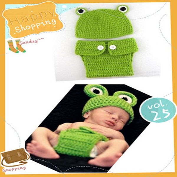 

new children's pgraphy clothing newborn sweater set en knitted sweater wool wool frog baby pgraphy clothing, Blue