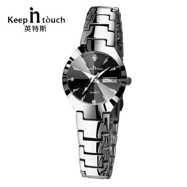 

keep in touch black silver watch women quartz calendar rhinestone dress bracelet women's watch ladies luminous relogio feminino cx20072, Slivery;brown