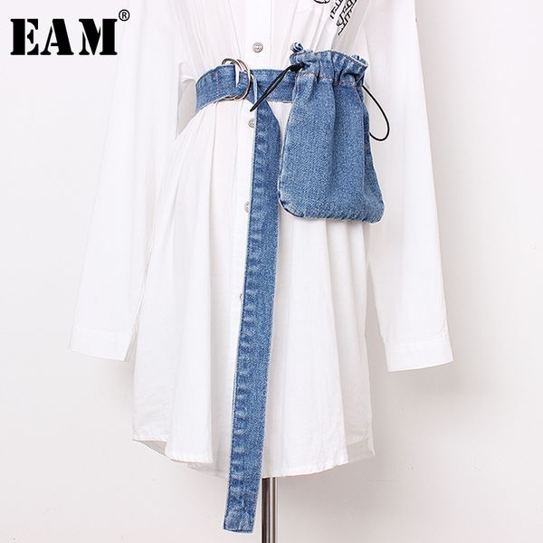 

eam] denim double buckle mini-bag drawstring long denim belt personality women new fashion all-match spring autumn 2020 jz158, Black;brown