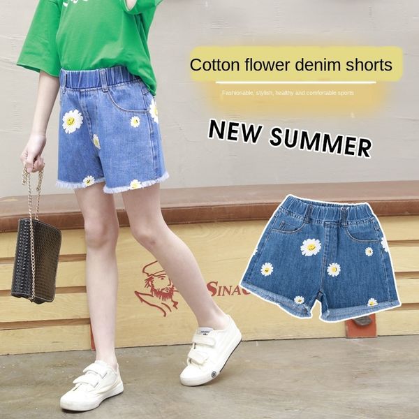 

tong tong medium shorts and and large children jeans new fashion shorts loose girls pure cotton jeans, Blue