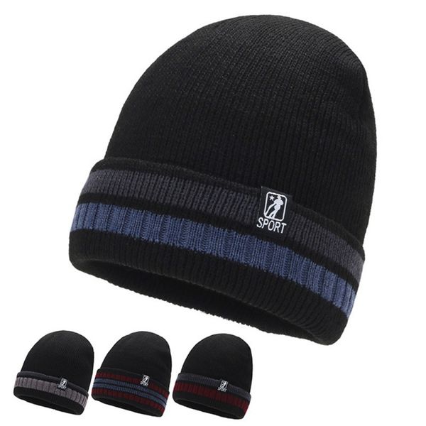 

winter warmer stretch knitted bonnet fashion hat cuffed winter plush lining for snowboard skiing skating hat scarf q1, Black