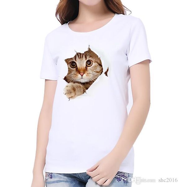

женщины футболка crew nrck короткий рукав высокого качества различных животных прекрасные кошки собаки 3d цифровой печати топы тис повседнев, White