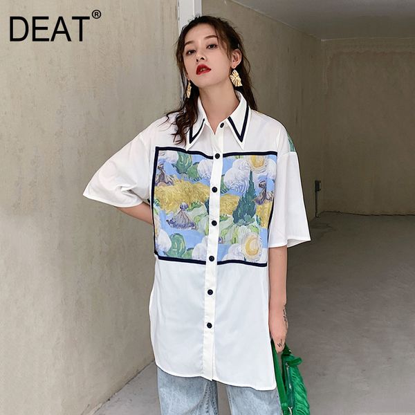 

deat] women white pattern printed big size blouse new lapel half sleeve loose fit shirt fashion tide spring summer 2020 1x5270
