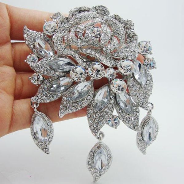 

wholesale - 2014 fashion elegant bridal clear rhinestone crystal art deco flower rose brooch pin pendant, Gray