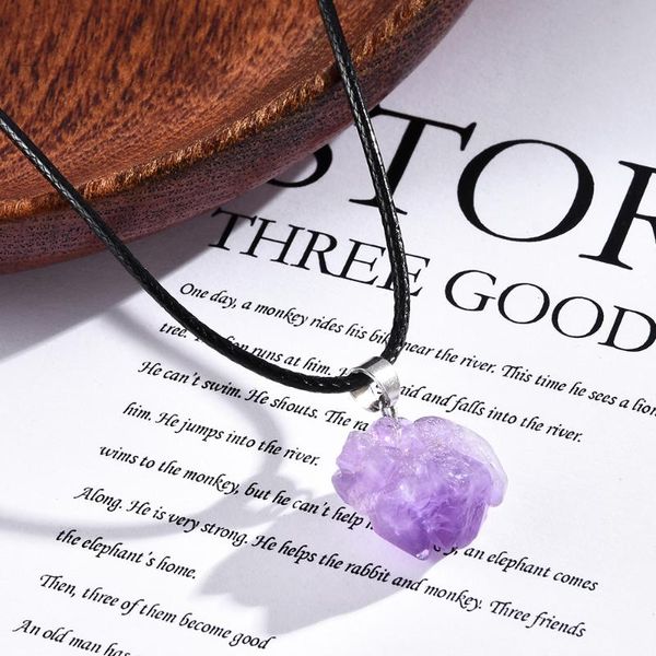 

natural rhinestone purple stone pendant necklace for women rope chain fashion jewelry statement accessories initial pendant gift, Silver